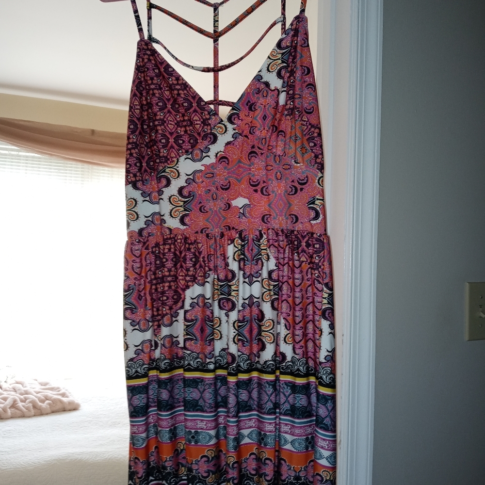 Loralette NEW Geo-Print Caged Back Plus Size Dress